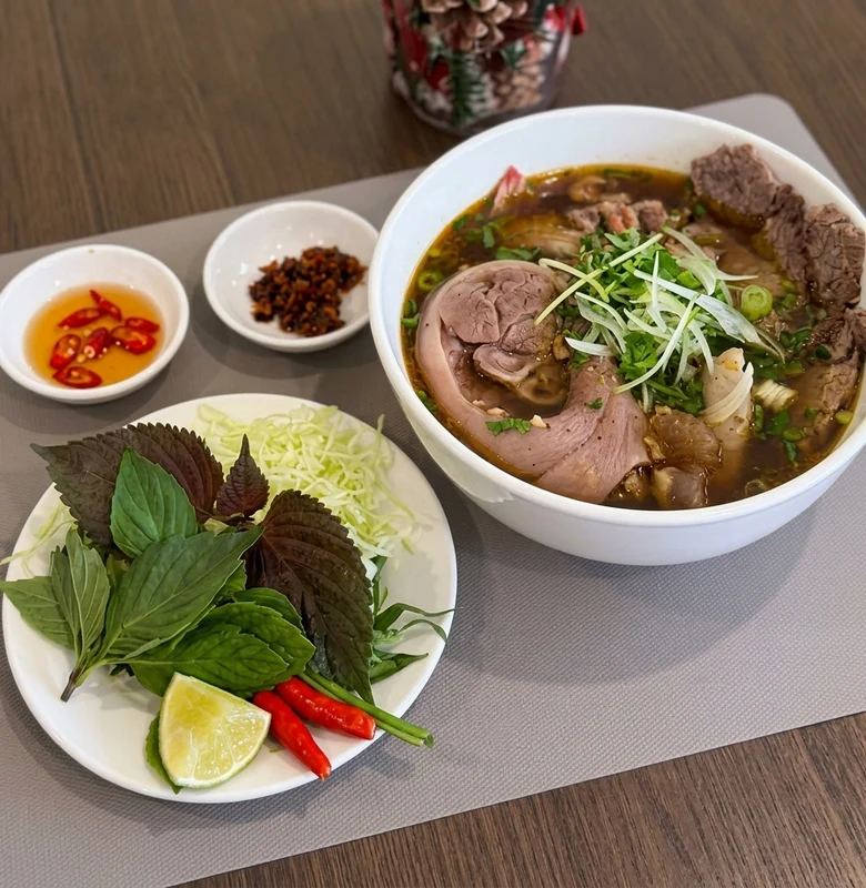 Bun bo hue spicy beef noodle soup at Grandma's Kitchen, Regina